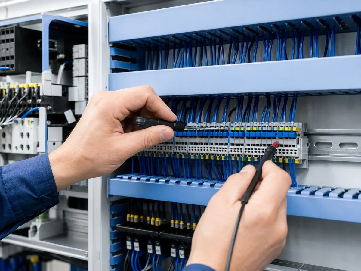 Відкритий промисловий щит автоматики з VFD, PLC, HMI та кабельними каналами