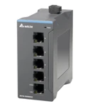 Delta Electronics DVS-005I00C Некерований промисловий комутатор Ethernet, 5 портів 10/100Base-T(X), живлення 12-48 В DC, корпус IP40, монтаж на DIN-рейку.