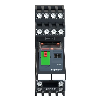 RXM4AB2P7PVM Schneider RXM4AB2P7PVM Harmony plug-in relay, 4CO, 6 A, 230 V AC coil, LED, test button, with socket.